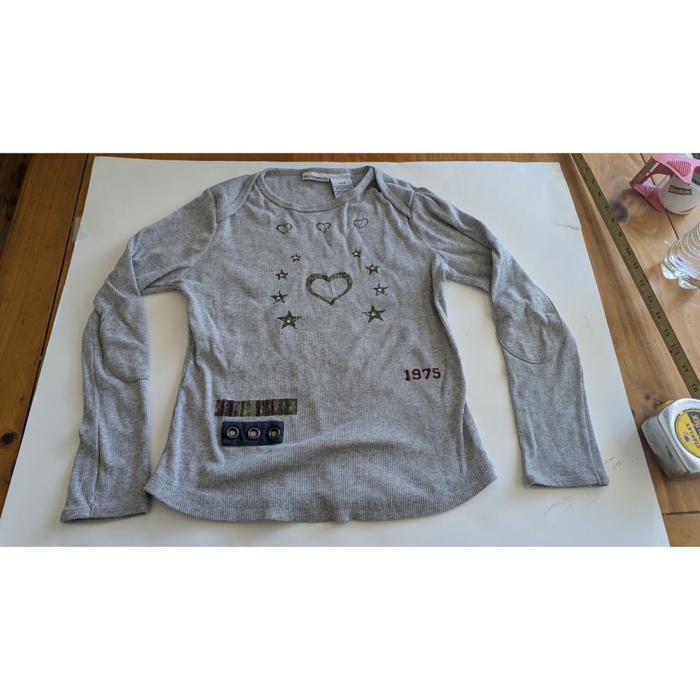 Mary-Kate and Ashley Vintage Y2K Gray Ribbed Thermal Long Sleeve Top Stars 14/16